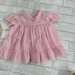 Vintage Adorable Pink Baby Dress with Lace Trim